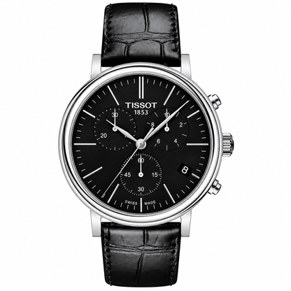 Tissot Carson Premium Black Leather Strap Black Dial Chronograph Quartz Watch for Men's - T122.417.16.051.00