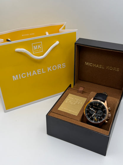 Michael Kors Gage Black Leather Strap Black Dial Chronograph Quartz Watch for Gents - MK8535