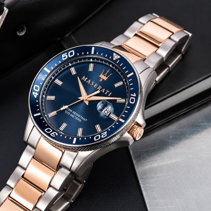 Maserati Sfida Two-Tone Stainless Steel Blue Dial Quartz Watch for Gents - R8853140003 (PRE-OWNED)