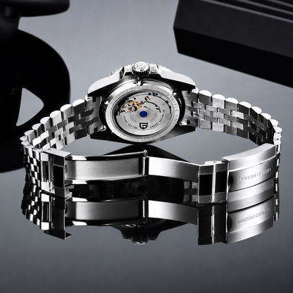 Pagani Silver Stainless Steel Black Dial Quartz Watch for Gents - PAGANI PD-1662