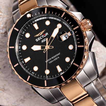 Sector 450 41mm 3 hand black dial bracelet +rg watch Lot Import (Pre-Owned)
