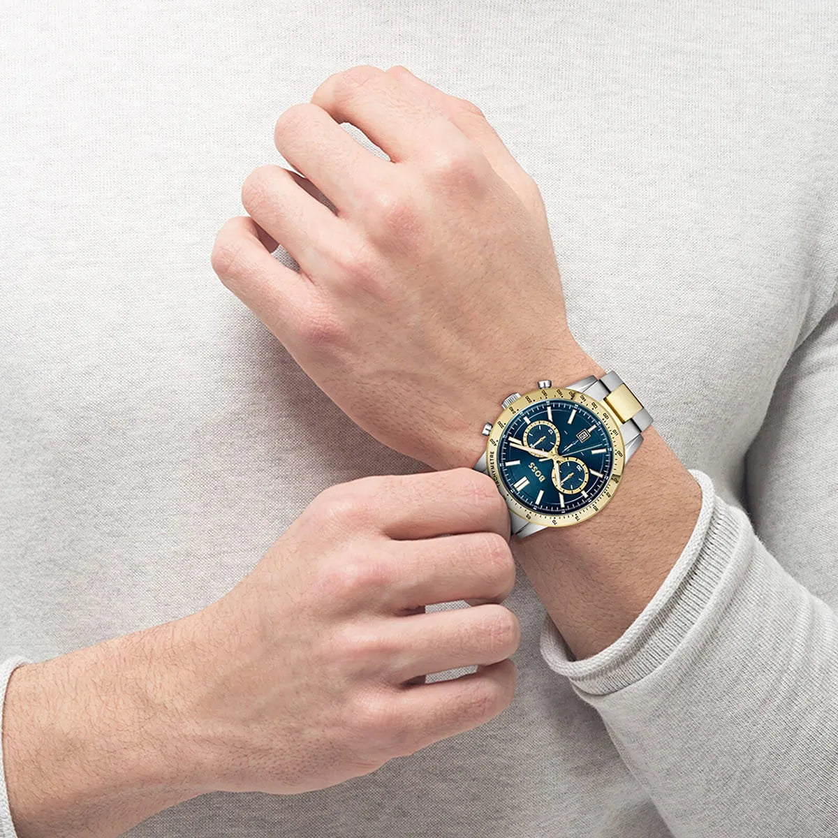 HUGO BOSS Hero Two-Tone Stainless Steel Blue Dial Chronograph Quartz Watch for Gents - 1513767