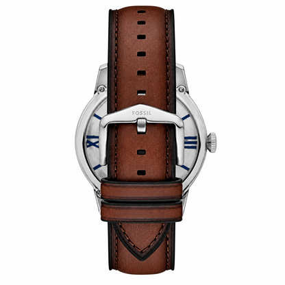 Fossil Townsman 44mm Skeleton Silver Dial Leather Mens Automatic Watch ME3267