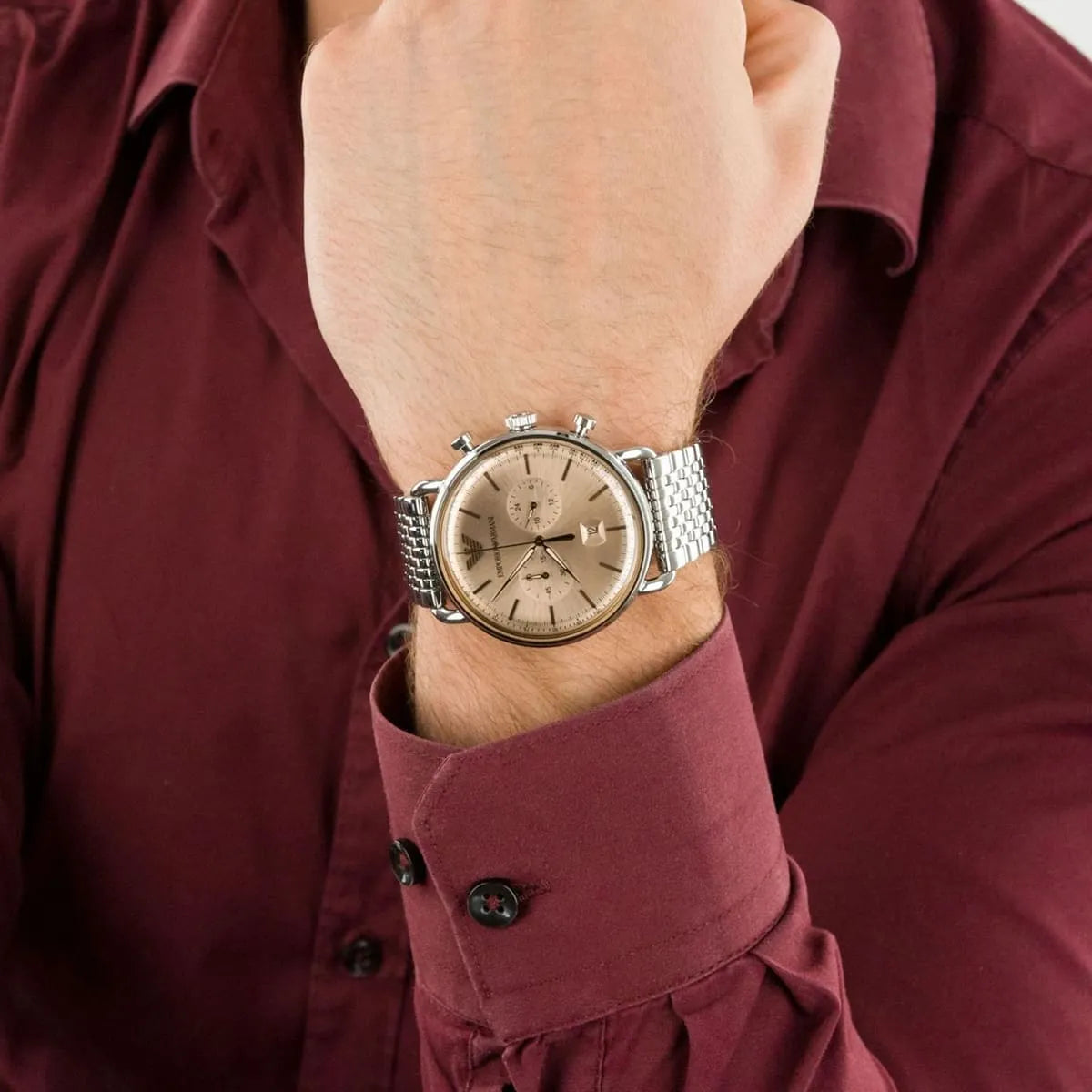 Original Emporio Armani Watch For Men Aviator AR11239 With Beige dial