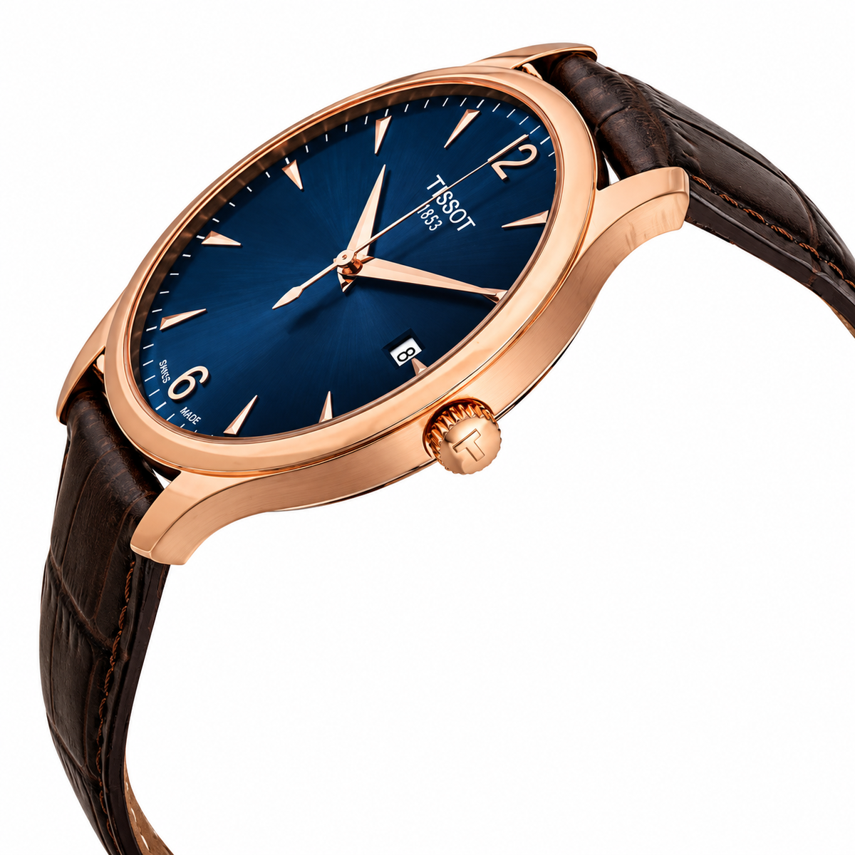 Tissot Tradition Brown Leather Strap Blue Dial Quartz Watch for Men's - T063.610.36.047.00