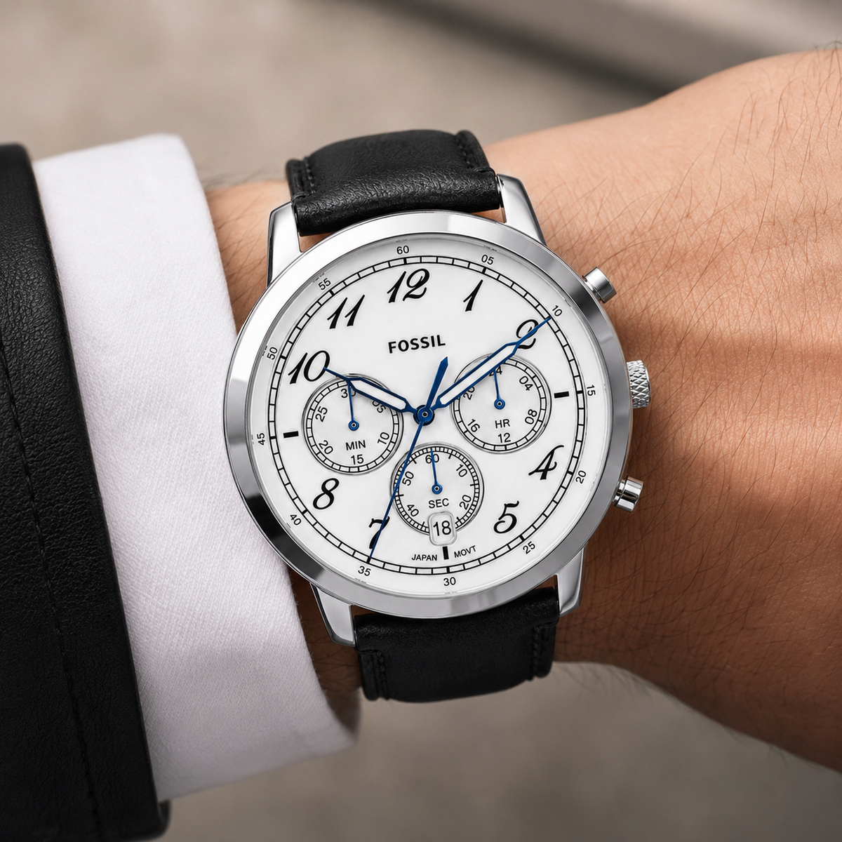 FOSSIL NEUTRA - FS6023 CHRONOGRAPH BLACK LEATHER WATCH