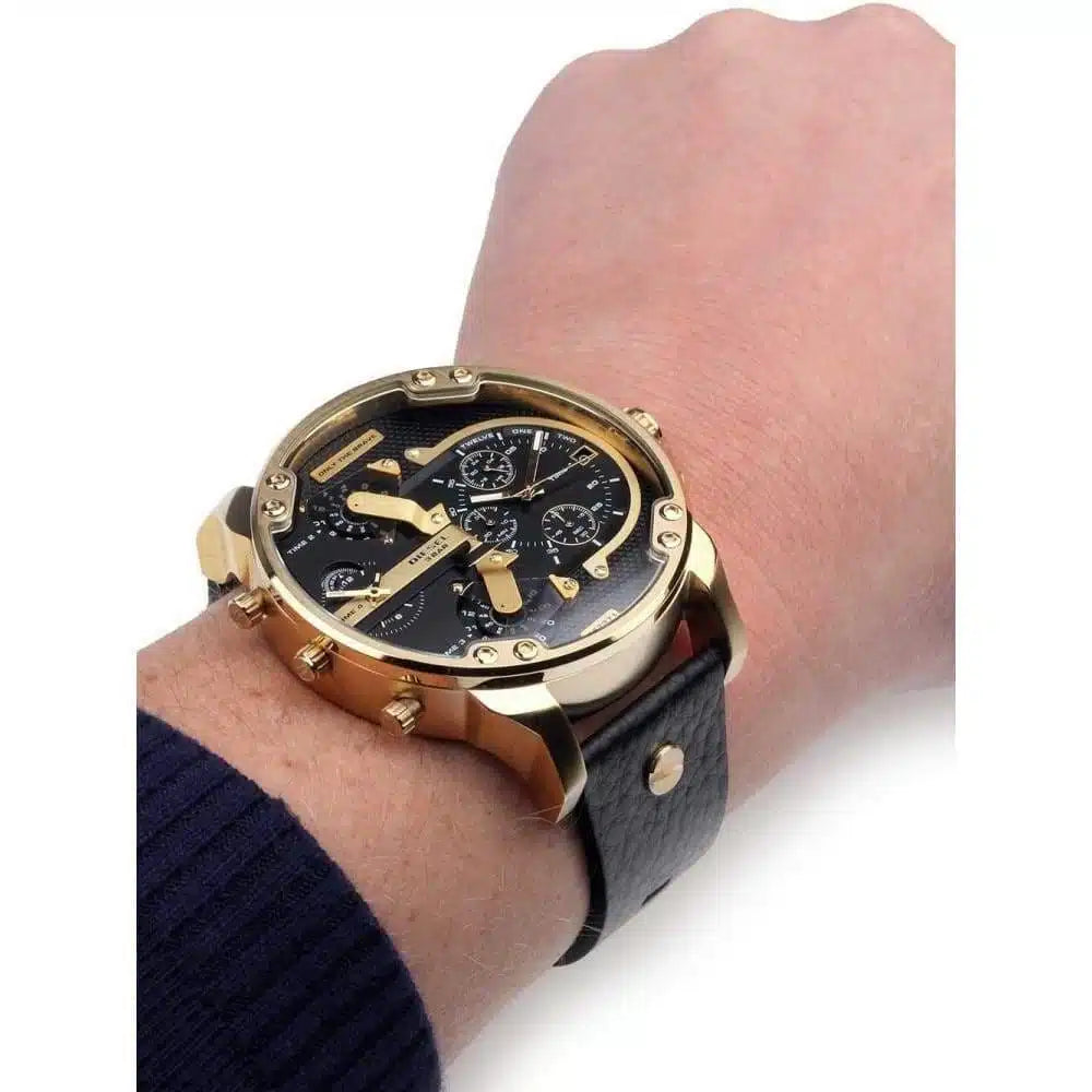 Diesel Men’s Quartz Black Leather Strap Black Dial 57mm (Four Time Zone) Watch DZ7371