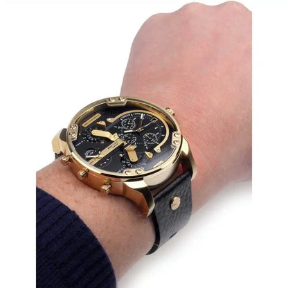 Diesel Men’s Quartz Black Leather Strap Black Dial 57mm (Four Time Zone) Watch DZ7371
