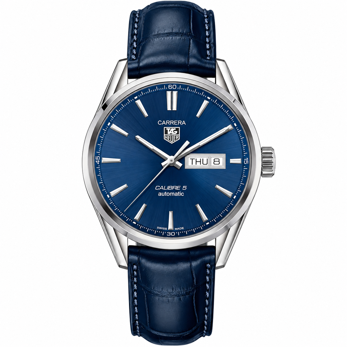 Tag Heuer Carrera Calibre 5 Blue Leather Strap Blue Dial Automatic Watch for Gents - WAR201E.FC6292