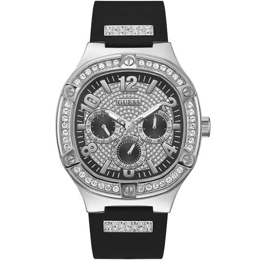 Guess Men’s Quartz Black Silicone Strap Silver Dial 46mm Watch GW0641G1