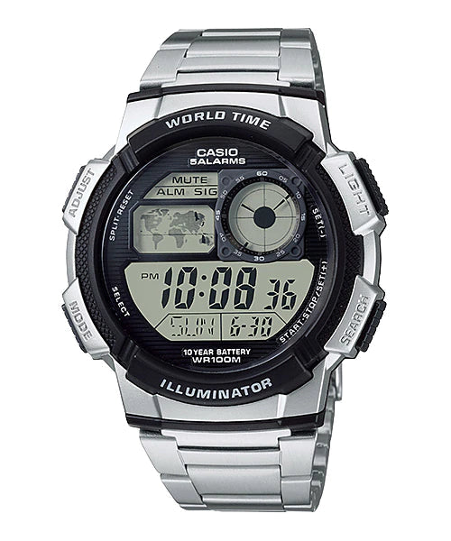 Casio Illuminator Silver Resin Band Grey Dial Digital Watch for Gents - AE-1000WD-1AVDF