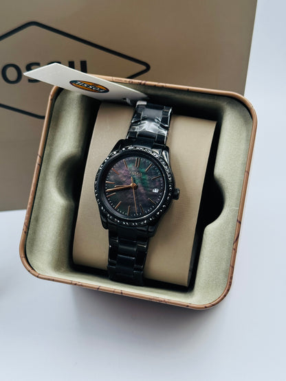 Fossil Black Dial Black Casing Quartz women Watch Bq3441 (Like New)