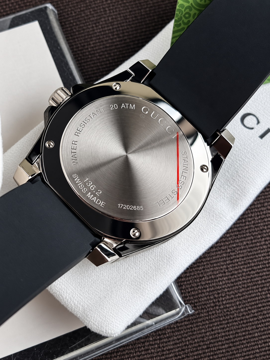 Gucci Dive Stainless Steel Black Rubber Strap Watch YA136204A