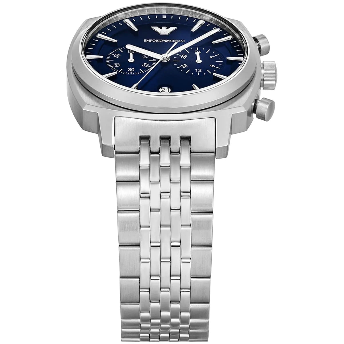 Emporio Armani Ruggero Silver Stainless Steel Navy Blue Dial Chronograph Quartz Watch for Gents - AR11688