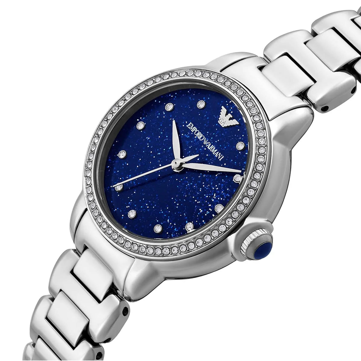 Original Emporio Armani Watch For Women Mia AR11630 With Blue dial , Featured with Crystals Moonphase decorated