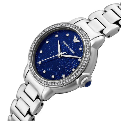 Original Emporio Armani Watch For Women Mia AR11630 With Blue dial , Featured with Crystals Moonphase decorated