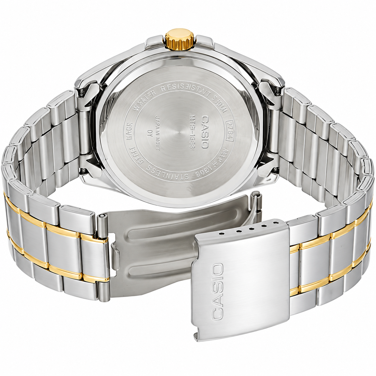 Casio Two-Tone Stainless Steel Analog Watch – White Dial, Gold Markers & Date Displa