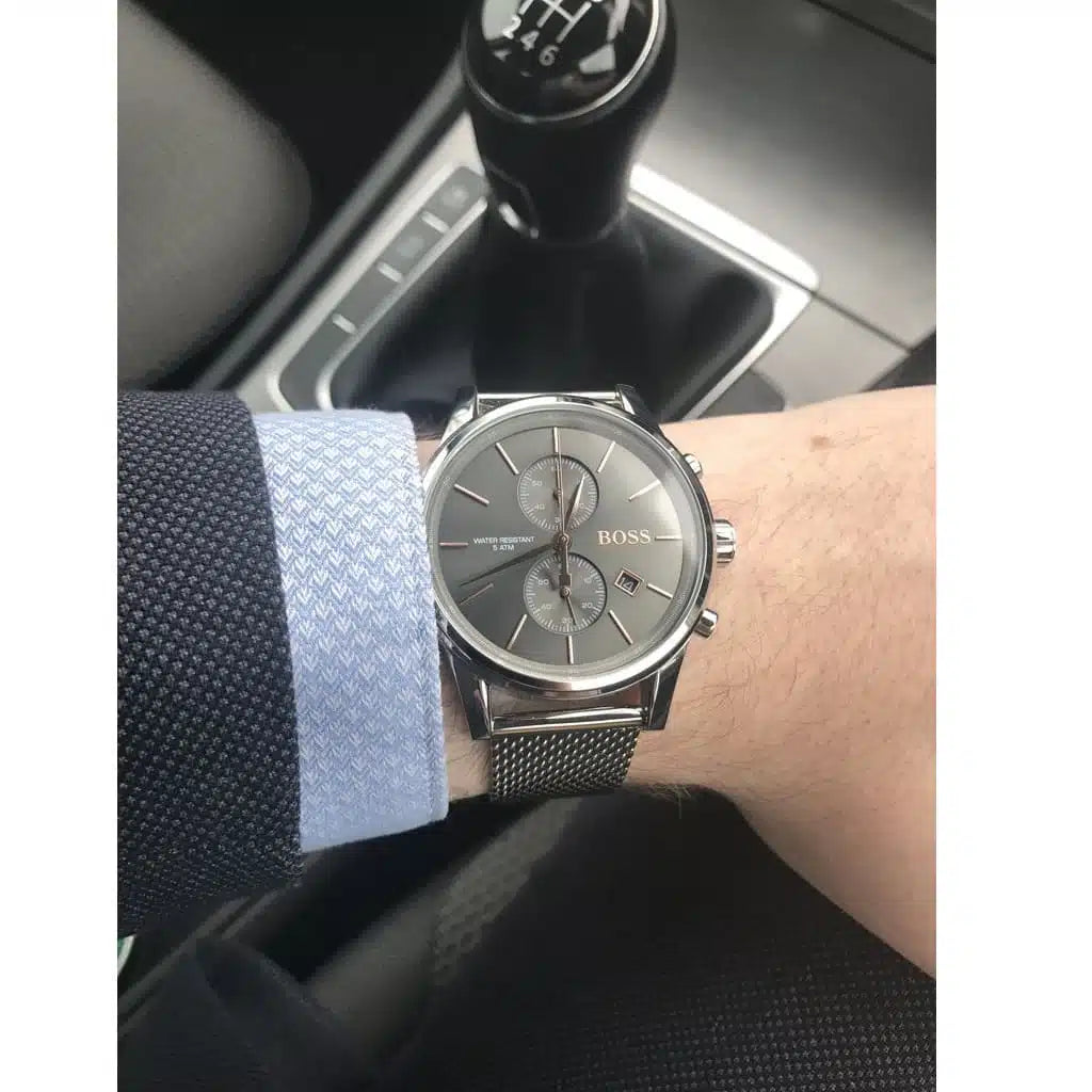 Hugo Boss Jet Chronograph Grey Dial Silver Mesh Bracelet Watch for Men - 1513440