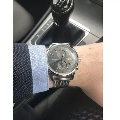 Hugo Boss Jet Chronograph Grey Dial Silver Mesh Bracelet Watch for Men - 1513440