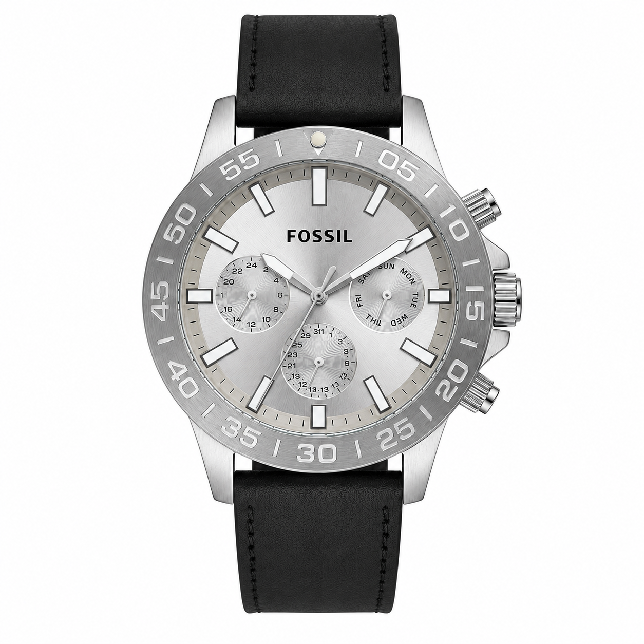 Fossil Bannon Multifunction Silver 45mm Stainless Steel Silver Dial Chronograph Quartz Watch for Gents - BQ2490