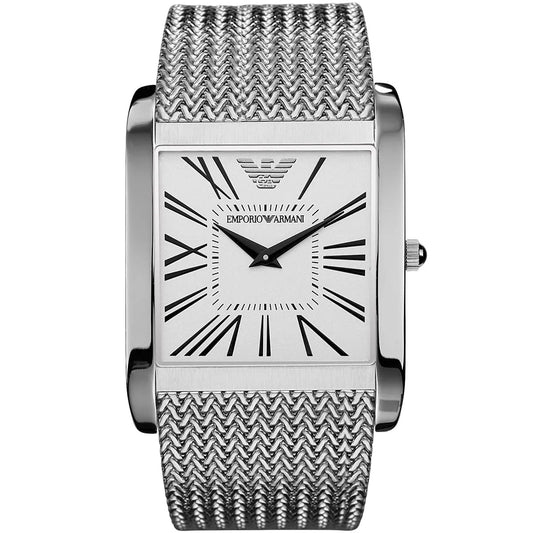 EMPORIO ARMANI Super Slim Silver Mesh Bracelet Silver Dial Quartz Watch for Mens - AR2015
