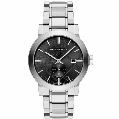 Burberry The City Silver Stainless Steel Black Dial Quartz Watch for Gents - BU9901