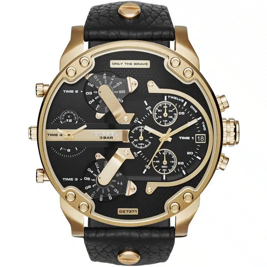 Diesel Men’s Quartz Black Leather Strap Black Dial 57mm (Four Time Zone) Watch DZ7371