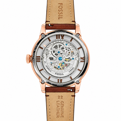 FOSSIL TOWNSMAN SKELETON & BROWN LEATHER STRAP WATCH FOR MEN ME3259