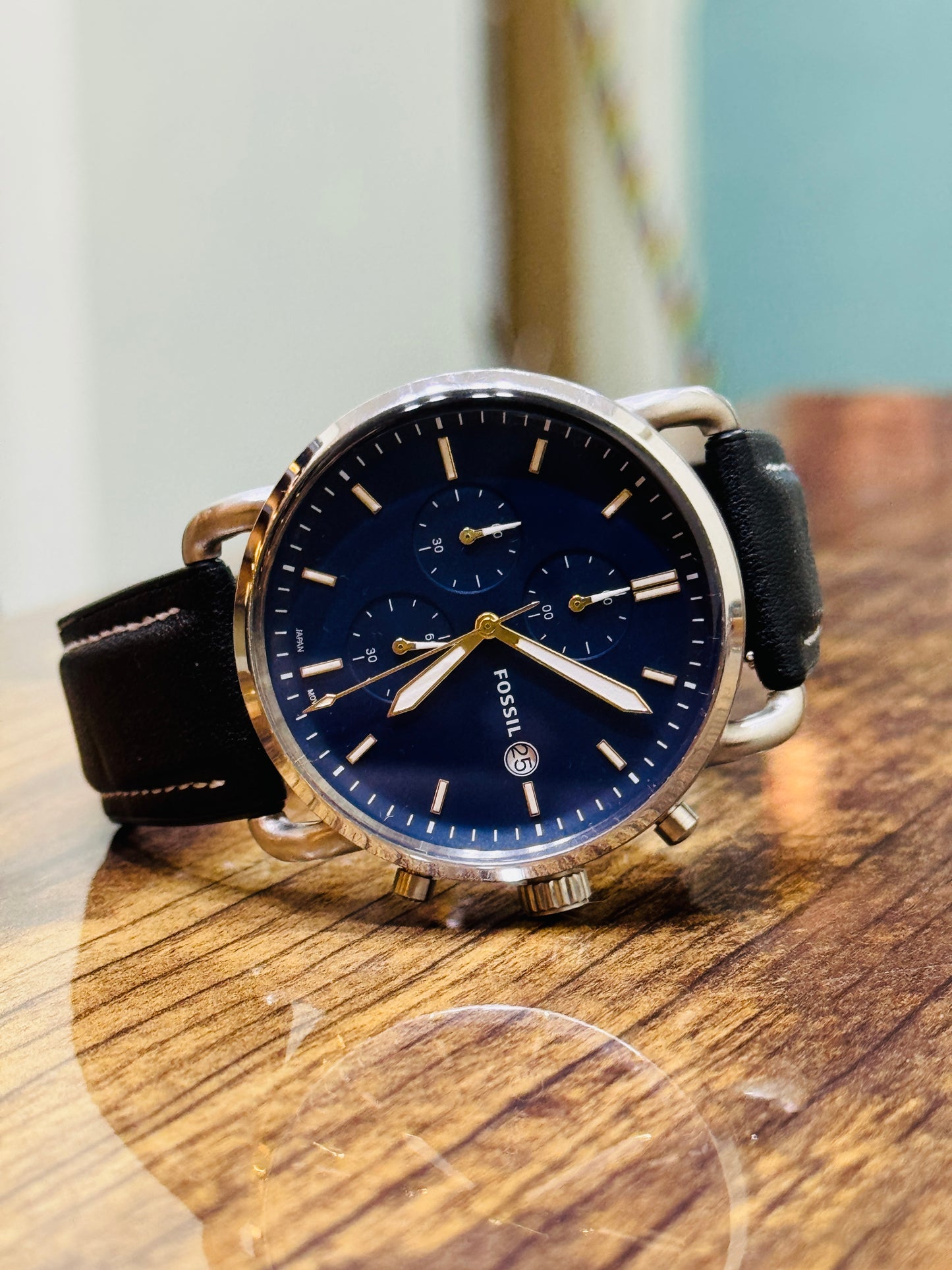 Fossil Commuter Brown Leather Strap Blue Dial Chronograph Quartz Watch for Gents - FS5401