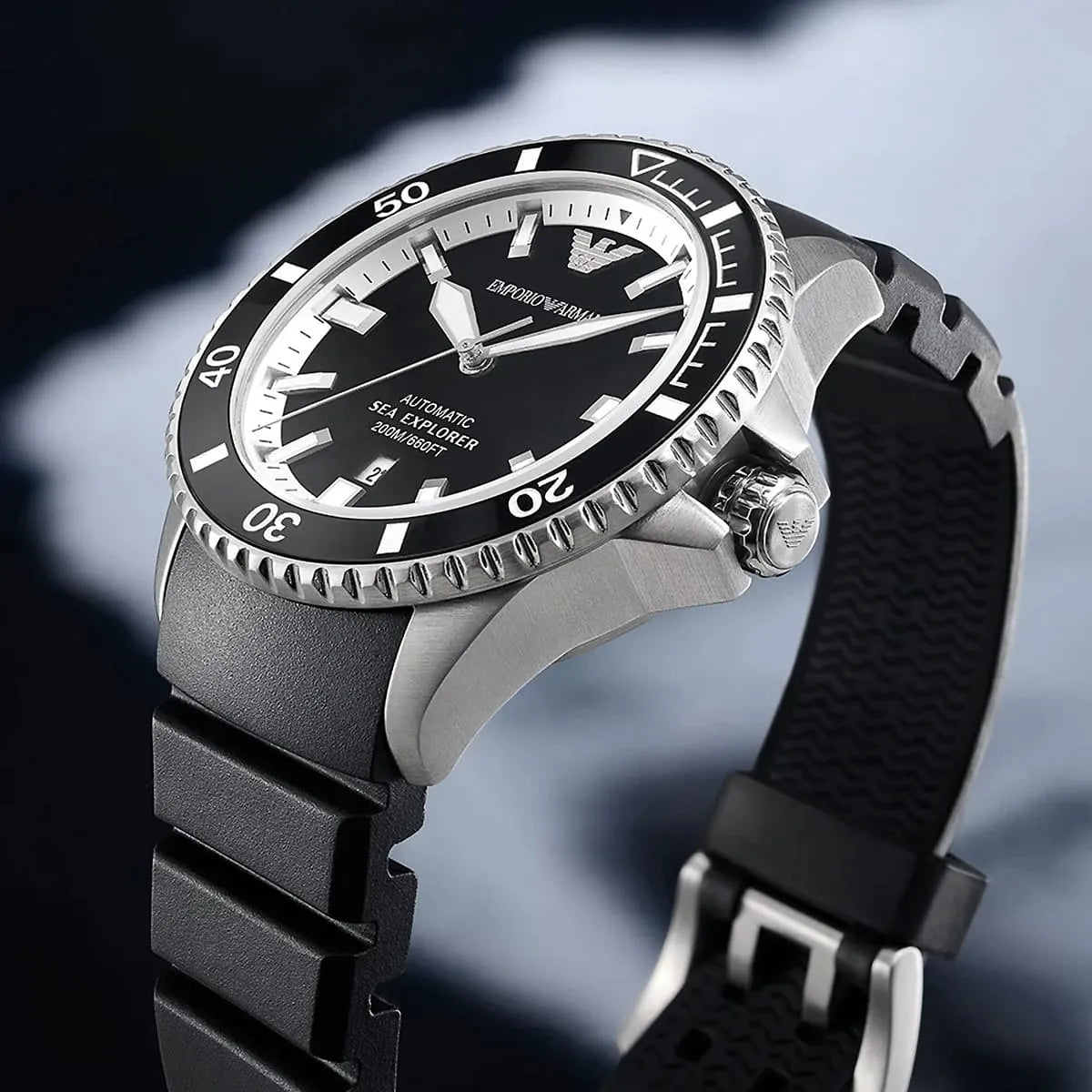 Original Emporio Armani Watch For Men Sea Explorer AR60086 AUTOMATIC-SEA-EXPLORER-DIVER’S-200M With Black dial