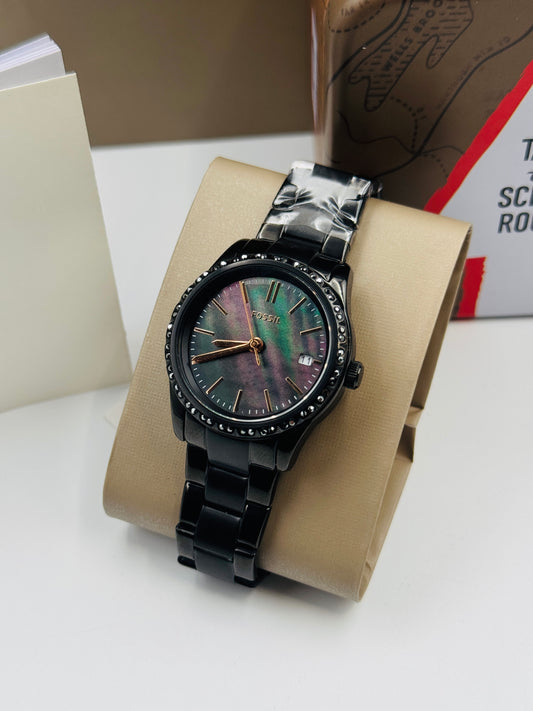 Fossil Black Dial Black Casing Quartz women Watch Bq3441 (Like New)