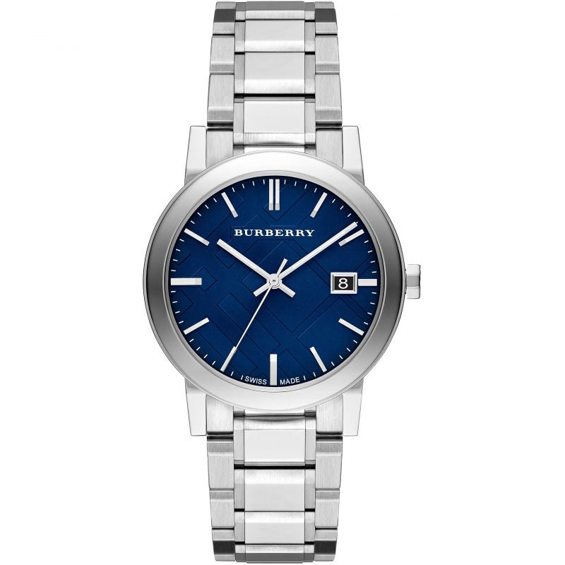 BURBERRY Blue Check Stamped Dial Stainless Steel Men's Watch BU9031 38mm Unisex
