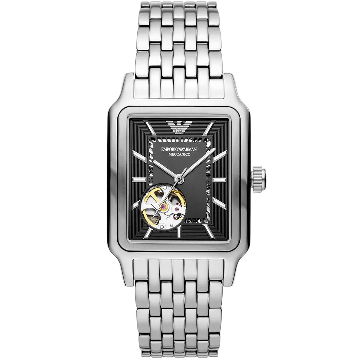EMPORIO ARMANI Diego Silver Stainless Steel Black Dial Automatic Watch for Gents - A60057