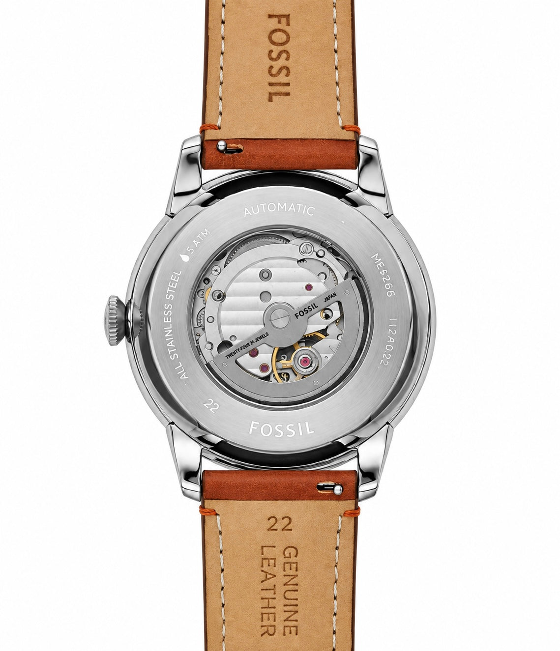 Fossil Townsman 44mm Open Heart Green Dial Leather Mens Automatic Watch ME3265