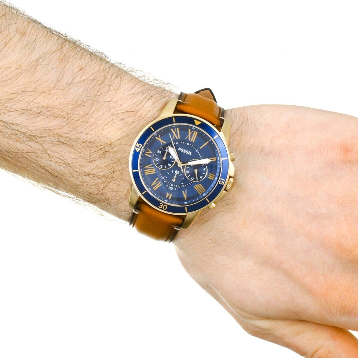 Fossil Grant Sport Brown Leather Strap Blue Dial Chronograph Quartz Watch for Gents - FS5268