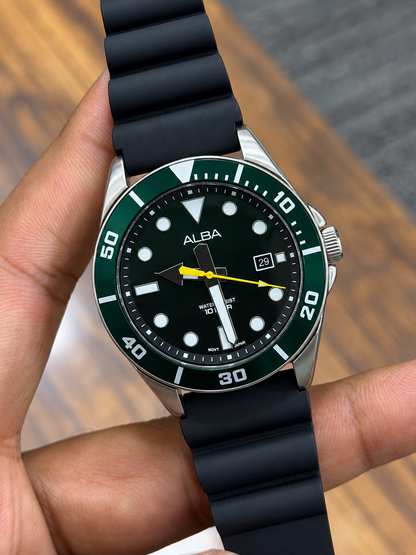 Original Alba Watch For Men Active AG8K23X1 With Green Dial Rubber Belt with Black (Like New)