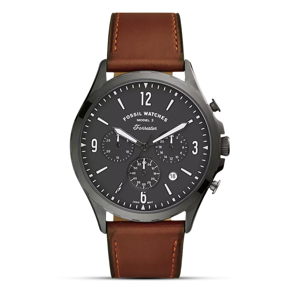 Fossil Forrester Brown Leather Strap Gray Dial Chronograph Quartz Watch for Gents - FS5815