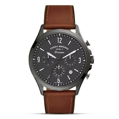 Fossil Forrester Brown Leather Strap Gray Dial Chronograph Quartz Watch for Gents - FS5815