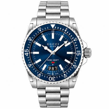 Gucci Dive Silver Stainless Steel Navy Blue Dial Quartz Watch for Gents - GUCCI YA 136311