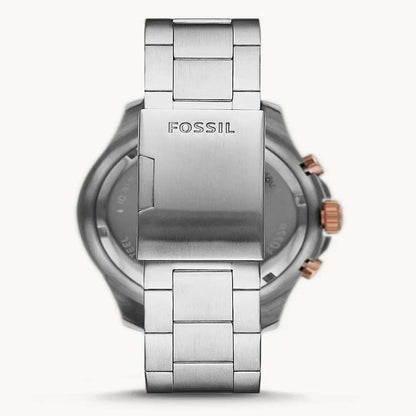 Fossil FB-03 Silver Stainless Steel Black Dial Chronograph Quartz Watch for Gents - FS5768