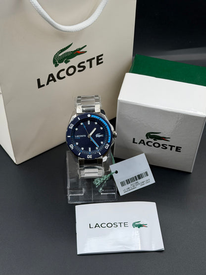 Lacoste Finn Mens Silver Stainless Steel Quartz Dark Blue Dial Silver Stainless Steel Bracelet Watch