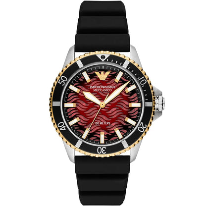 Emporio Armani Meccanico Black Silicone Strap Red Dial Automatic Watch for Gents - AR60070