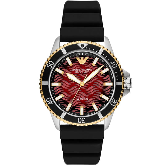 Emporio Armani Meccanico Black Silicone Strap Red Dial Automatic Watch for Gents - AR60070