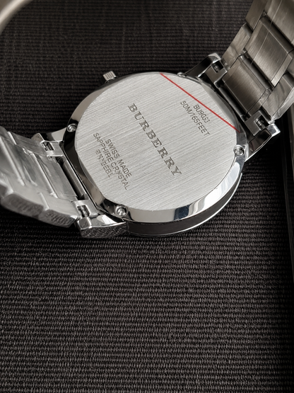 BURBERRY Blue Check Stamped Dial Stainless Steel Men's Watch BU9031 38mm Unisex