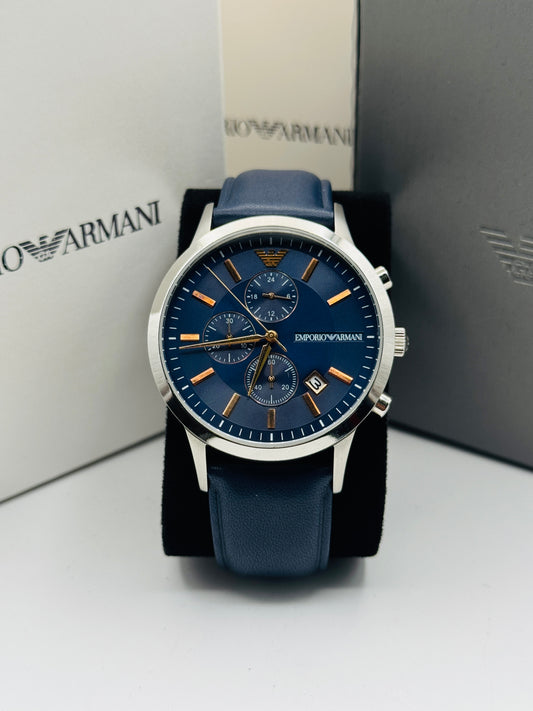 EMPORIO ARMANI Renato Blue Leather Strap Blue Dial Chronograph Quartz Watch for Gents - AR11216