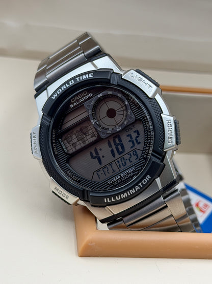 Casio Illuminator Silver Resin Band Grey Dial Digital Watch for Gents - AE-1000WD-1AVDF