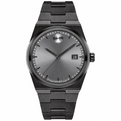 Movado Black Stainless Steel Grey Dial Quartz Watch for Gents - Movado 3601224