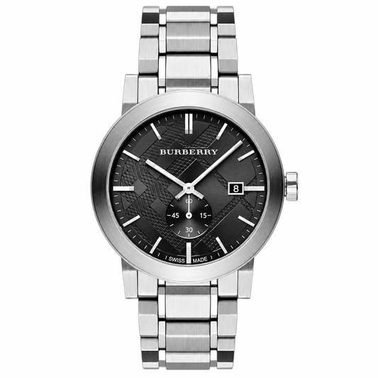 Burberry The City Silver Stainless Steel Black Dial Quartz Watch for Gents - BU9901
