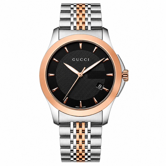 Gucci Men’s Swiss Made Quartz Stainless Steel Black Dial 38mm Watch YA126410