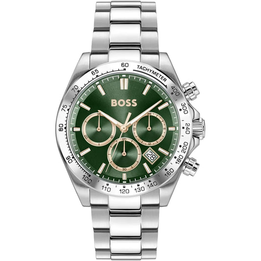 Hugo Boss Hero 2.0 Silver Stainless Steel Green Dial Chronograph Quartz Watch for Gents - 1514268